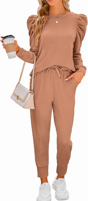 Onedreamer Sweatsuits for Women 2 Piece Outfits Puff Long Sleeve Crewneck Pullover Sweatshirt Jogger Lounge Sets