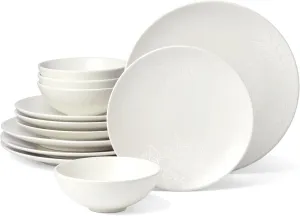 Oneida 897397 Roseto 12-Piece Dinnerware Set, White