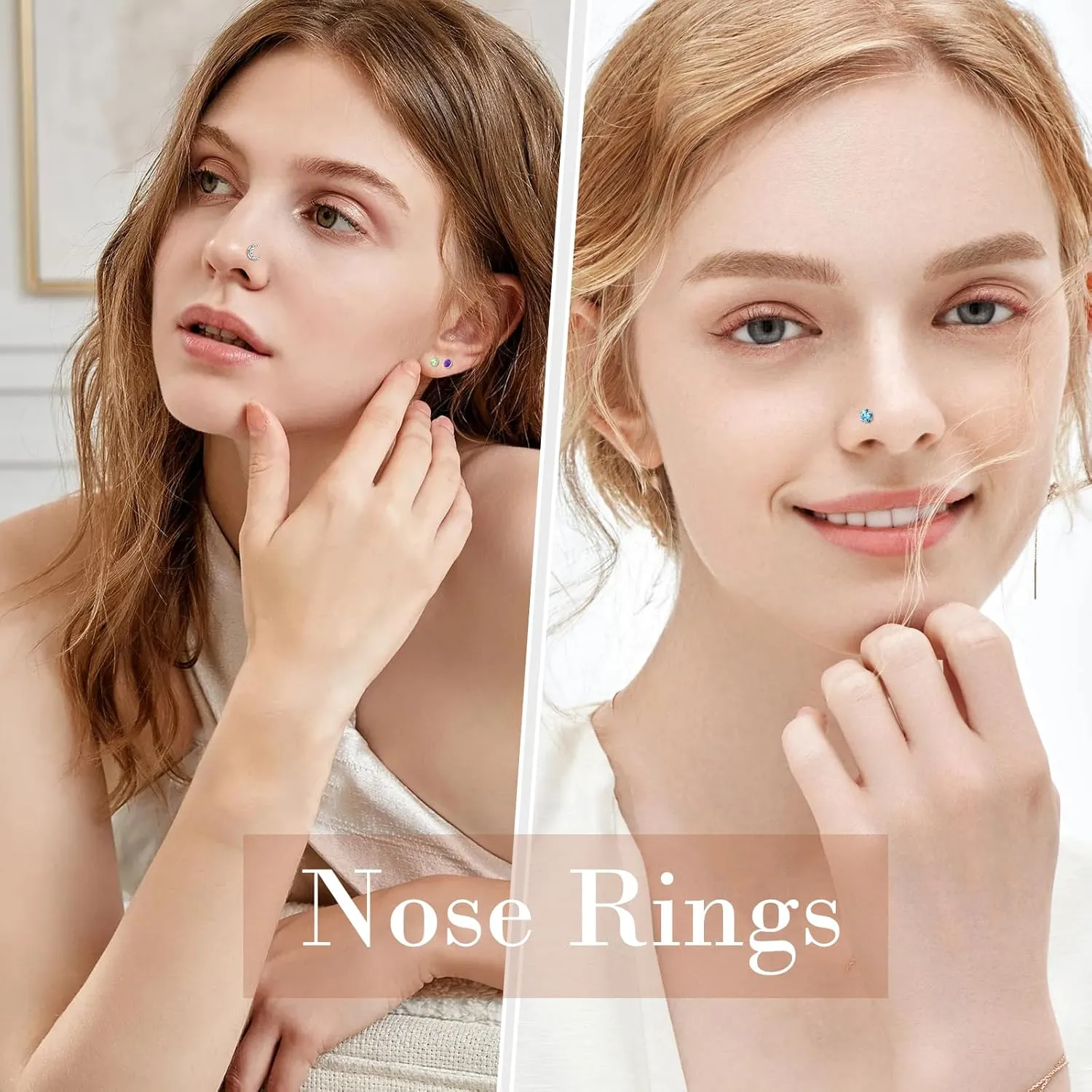 ONESING 36-44 Pcs 18G 20G Nose Rings Studs Nose Rings for Women Nose Piercings Jewelry Surgical Stainless Steel Nose Studs Moon Star Heart Butterfly Hypoallergenic Body Piercing Jewelry for Women Men