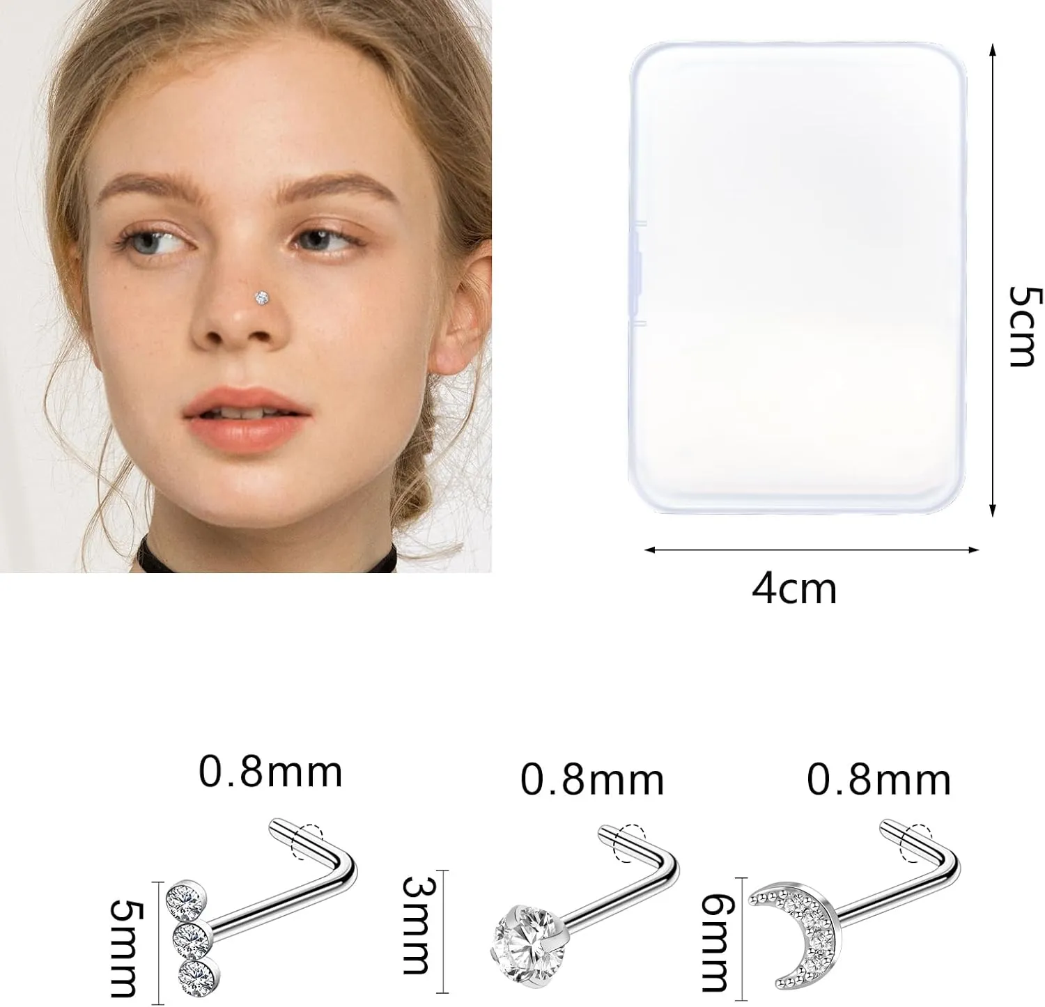 ONESING 36-44 Pcs 18G 20G Nose Rings Studs Nose Rings for Women Nose Piercings Jewelry Surgical Stainless Steel Nose Studs Moon Star Heart Butterfly Hypoallergenic Body Piercing Jewelry for Women Men