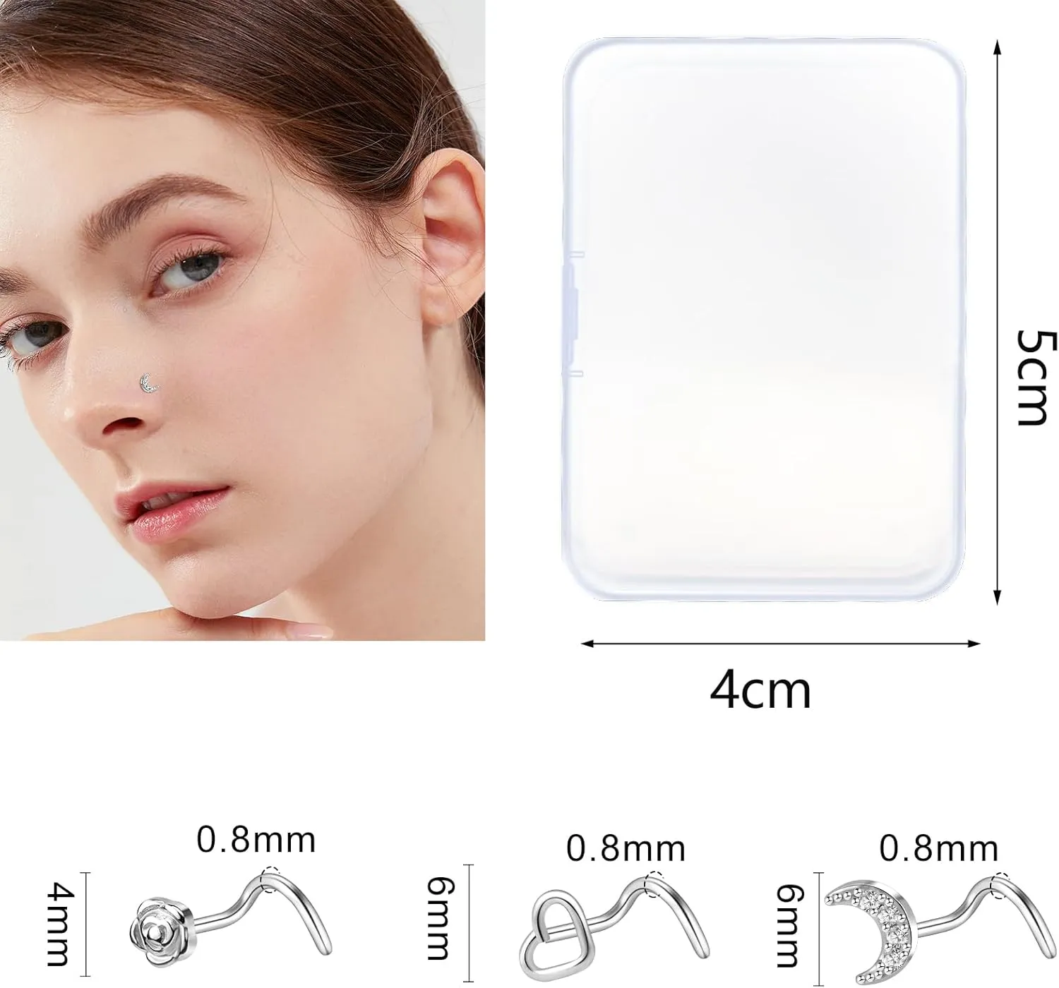 ONESING 36-44 Pcs 18G 20G Nose Rings Studs Nose Rings for Women Nose Piercings Jewelry Surgical Stainless Steel Nose Studs Moon Star Heart Butterfly Hypoallergenic Body Piercing Jewelry for Women Men