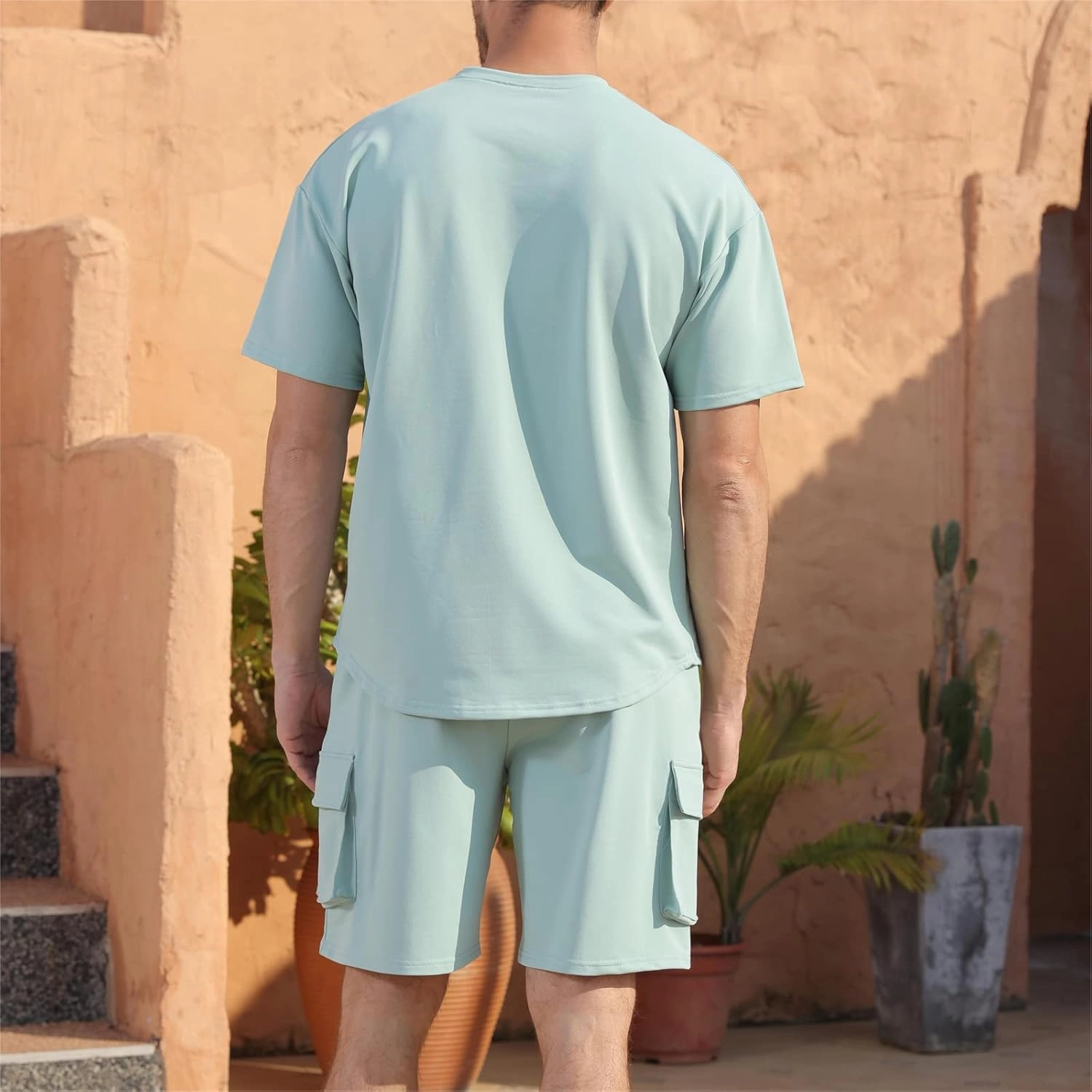 Opomelo Mens Short Sets 2 Piece Outfits - Casual Summer Short Sleeve Sweatsuits Sets for Men with Cargo Pocket
