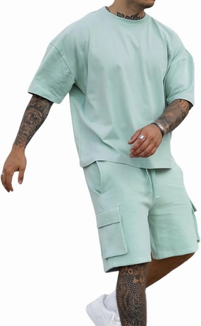 Opomelo Mens Short Sets 2 Piece Outfits - Casual Summer Short Sleeve Sweatsuits Sets for Men with Cargo Pocket
