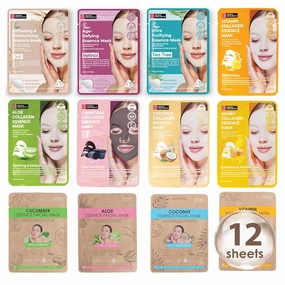 Original Derma Beauty Collagen Face Masks Skincare - 12 PK Brightening Vitamin Face Mask Skin Care Sheet masks Set for Beauty & Personal Care Korean Face Mask