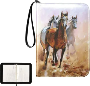 OTVEE Card Binder 3 Horse Oil Painting Animal Trading Card Album with 50 Removable Sleeves Fits 400 Cards