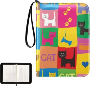 OTVEE Card Binder Colorful Cats Trading Card Album with 50 Removable Sleeves Fits 400 Cards
