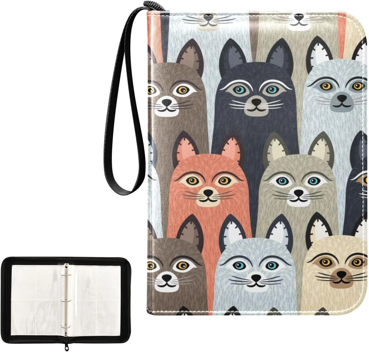 OTVEE Card Binder Colorful Cute Cats Kitten Trading Card Album with 50 Removable Sleeves Fits 400 Cards