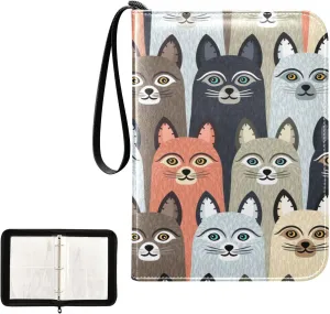 OTVEE Card Binder Colorful Cute Cats Kitten Trading Card Album with 50 Removable Sleeves Fits 400 Cards
