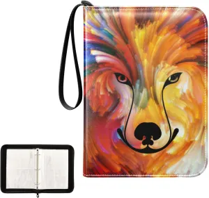 OTVEE Card Binder Colorful Dog Painting Trading Card Album with 50 Removable Sleeves Fits 400 Cards