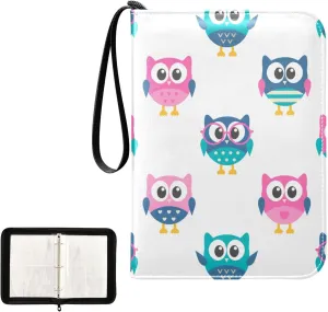 OTVEE Card Binder Funny Colorful Owls Trading Card Album with 50 Removable Sleeves Fits 400 Cards