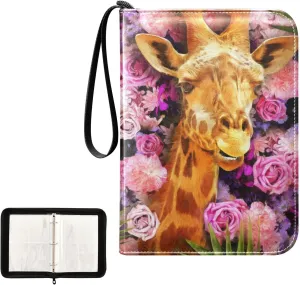 OTVEE Card Binder Modern Paint Giraffe Colorful Flowers Trading Card Album with 50 Removable Sleeves Fits 400 Cards