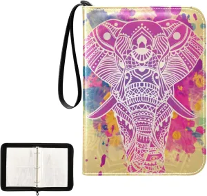 OTVEE Card Binder Vintage Animal Colorful Elephant Trading Card Album with 50 Removable Sleeves Fits 400 Cards