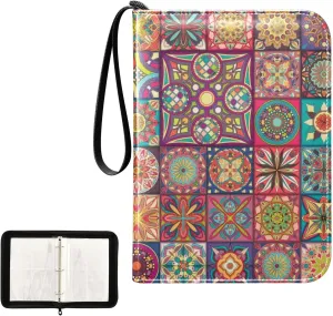 OTVEE Card Binder Vintage Colorful Mandala Trading Card Album with 50 Removable Sleeves Fits 400 Cards