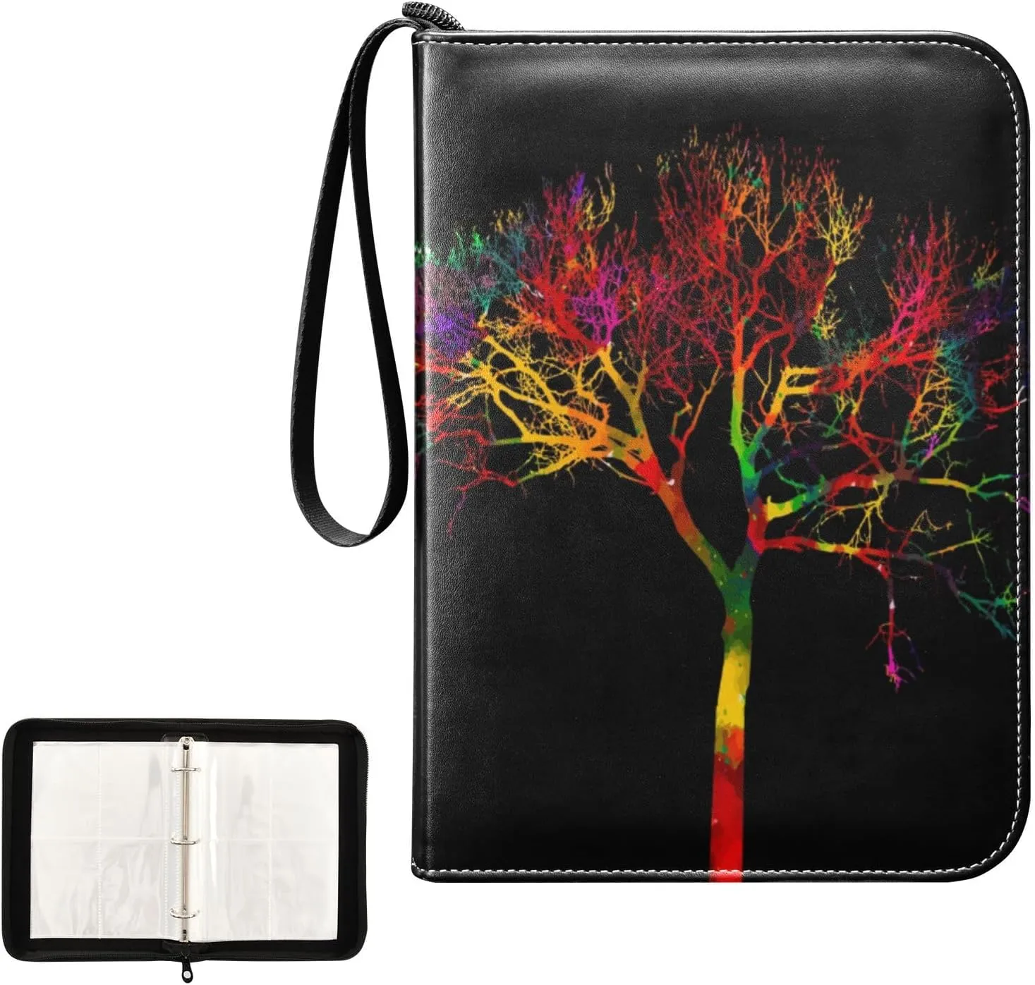 OTVEE Card Binder Watercolor Colorful Tree Branch Trading Card Album with 50 Removable Sleeves Fits 400 Cards