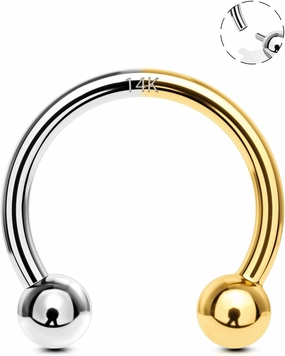 OUFER 16G Septum Rings Gold, 14K Solid Gold Septum Piercing Jewelry, Bi-Color Design Internally Thread Horseshoe Hoop Earring, Helix Daith Cartilage Conch Earrings for Women Men