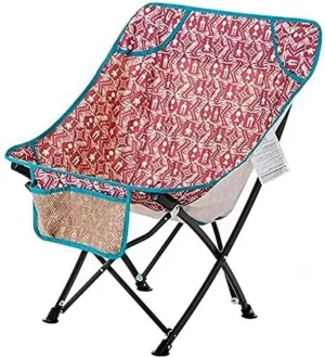 Outdoor Folding Chair Camp Chair Outdoor Portable Fishing Stools Garden Moon Recliner for Hiking Beach Picnic BBQ Folding (Color : Brown) (Red)
