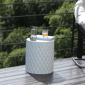 Outdoor Side Table for Patio, Decorative Garden Stool 14.5” Concrete Accent Table Round End Table for Indoor Outdoor Front Porch