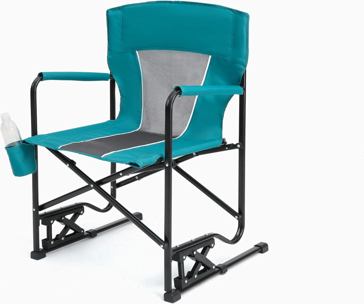 Outdoor Freestyle Rocker Camping Chair Portable Folding Rocking Chair with Solid, Durable Armrests, Drink Holder & Comfortable Backrest (Blue)