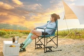 Outdoor Freestyle Rocker Camping Chair Portable Folding Rocking Chair with Solid, Durable Armrests, Drink Holder & Comfortable Backrest (Blue)