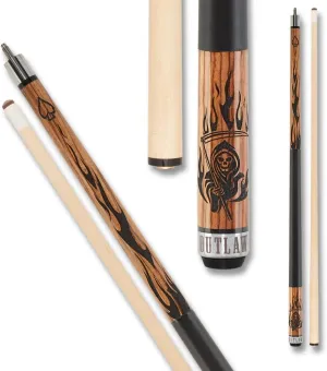 OUTLAW OL50 Thunder Pool Cue - Zebrawood with Black Flames and Reaper Design