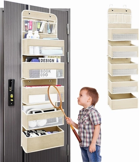 Over The Door Organizer 6 Shelf, Behind Door Storage of 6 Compartments, 44 Weight Capacity Bathroom Organizers and Storage, Door Hanging Organizer for Closet, Room, Lvoy White, 6 Shelf