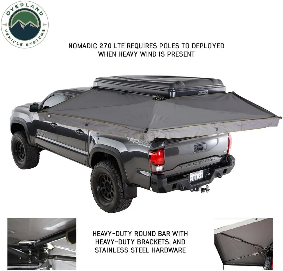 Overland Vehicle Systems HD Nomadic 270 LTE Drivers Side Awning | Dark Gray | Includes Black Travel Cover | 19679907