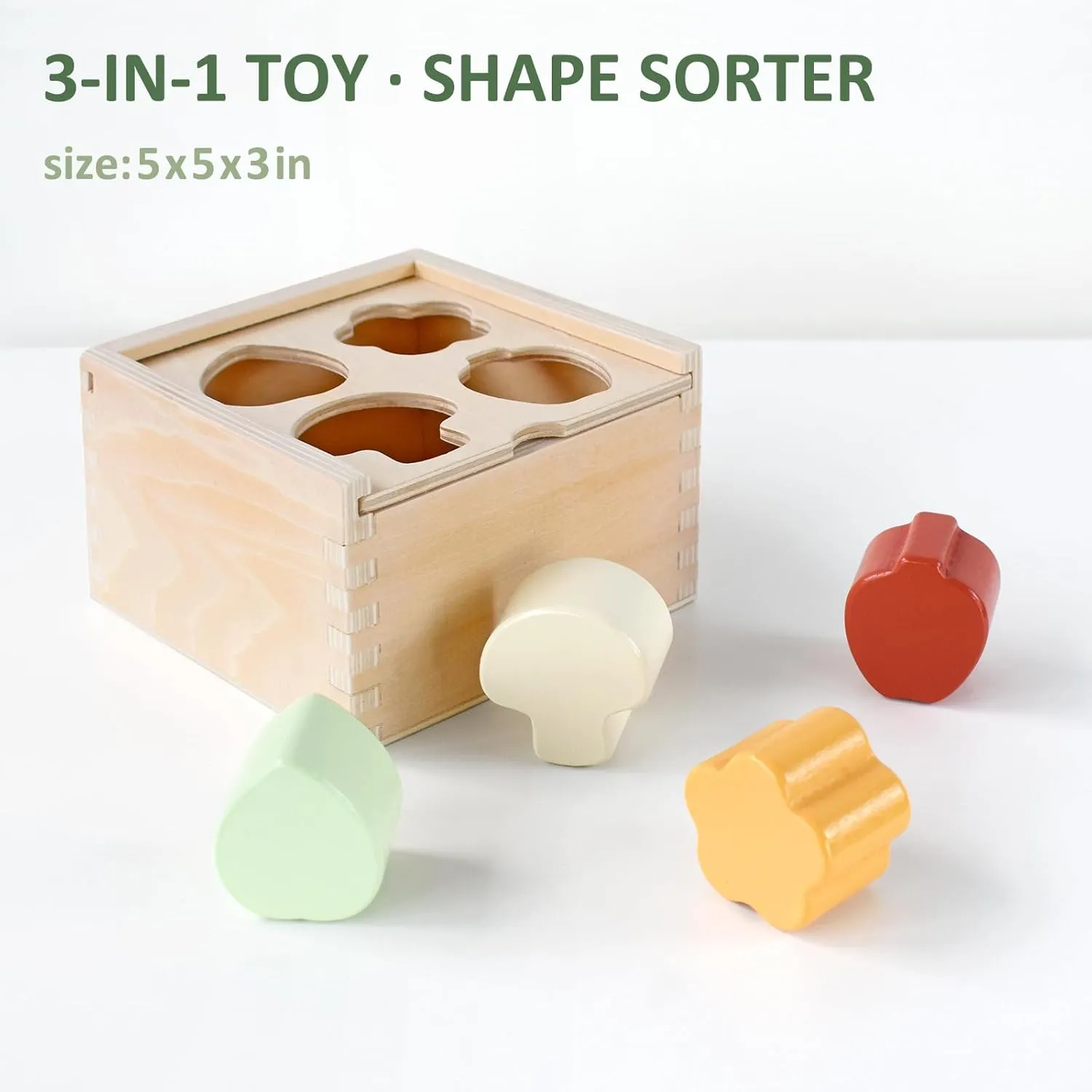 PairPear Educational Toys Set 3 in 1 - Wooden Toys Shape Sorter Cubes - Activity Stacking Toys - Animal Todder Puzzles - Classic Learning Toys Gift for Baby 1 Year Old and Up.