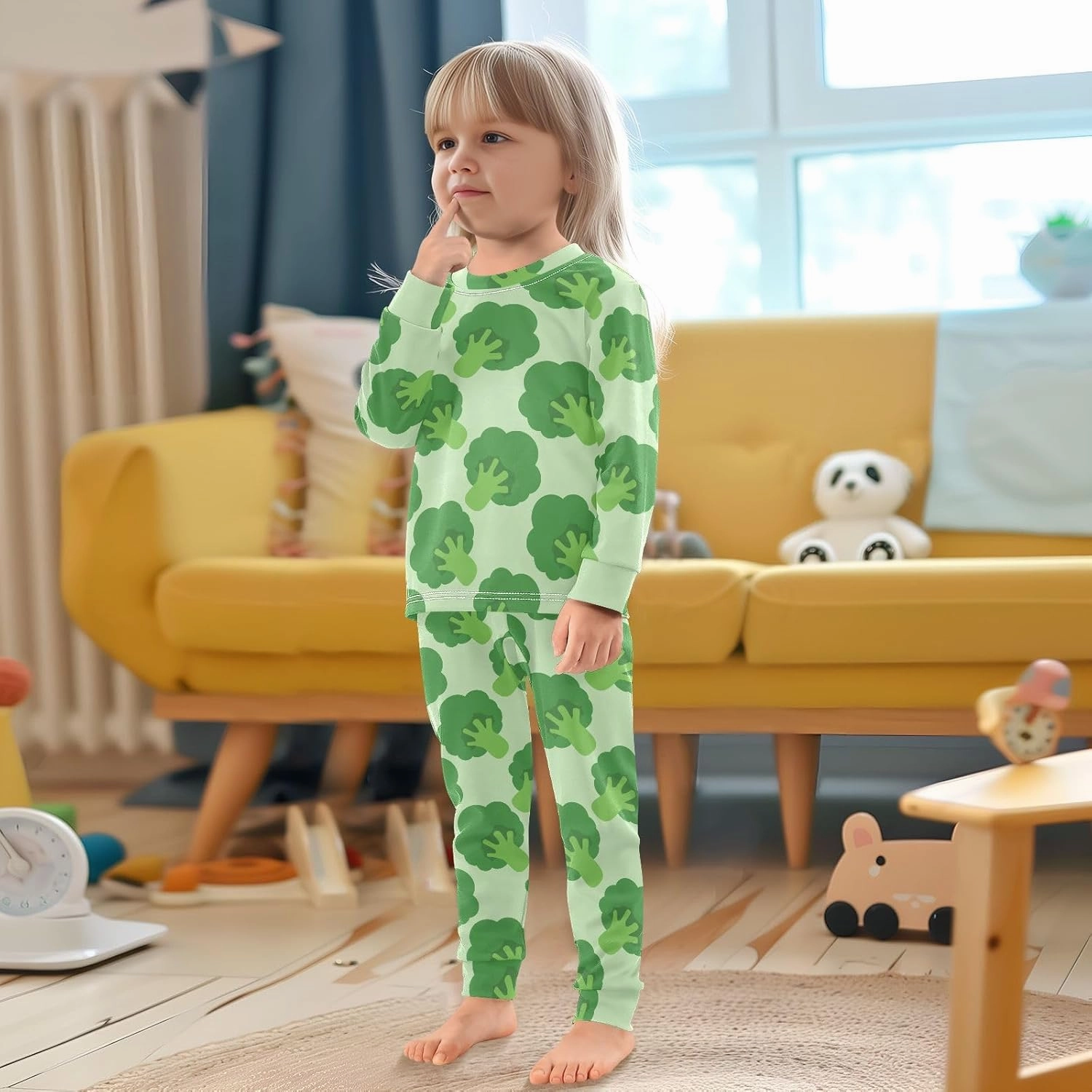 Pajama Sets Long Sleeve Broccoli Cabbage Pattern Soft Comfy Sleepwear 2 Piece PJS 3-8T