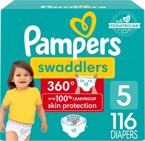 Pampers Diapers - Swaddlers 360 - Size 5, 116 Count, for up to 100% Leakproof Premium Skin Protection