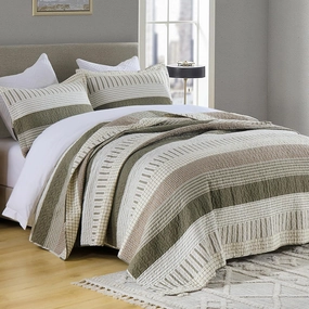 PANGUSHAN 100% Cotton Quilt Set King Size, Patchwork King Quilt Bedding Set Bedspreads, Farmhouse Lightweight Comforter Reversible Quilt, King Bed Spread for All Season, Green/Brown/Cream