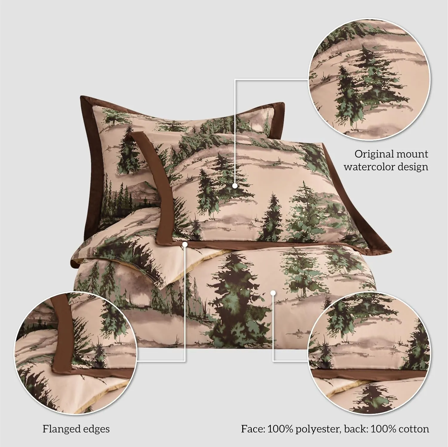 Paseo Road Cabin Bedding Joshua 3 Piece Lodge Comforter Set with Pillow Shams, Queen Forest Woods Bedding, Pine Trees Comforter Set, Woodland Nature Western Rustic Bed Set