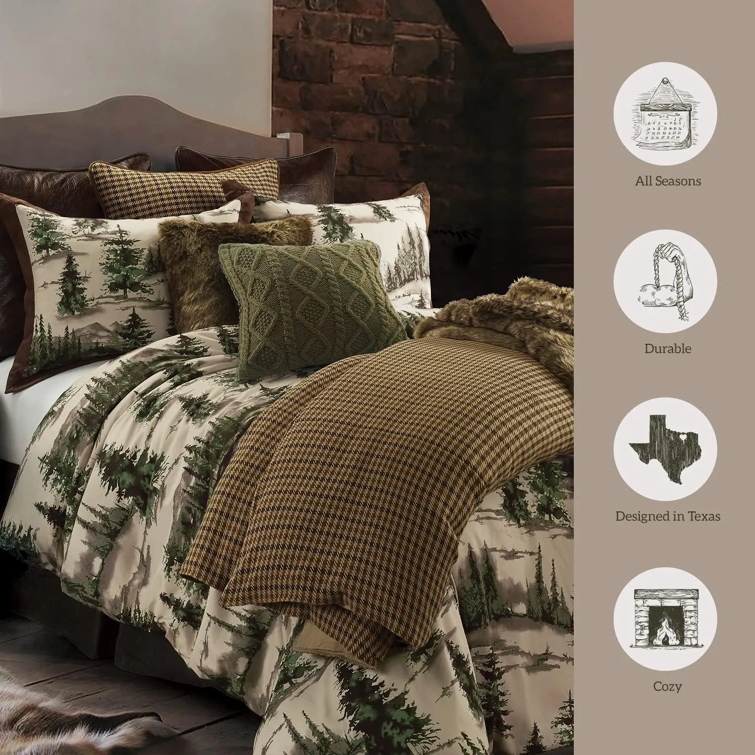 Paseo Road Cabin Bedding Joshua 3 Piece Lodge Comforter Set with Pillow Shams, Queen Forest Woods Bedding, Pine Trees Comforter Set, Woodland Nature Western Rustic Bed Set