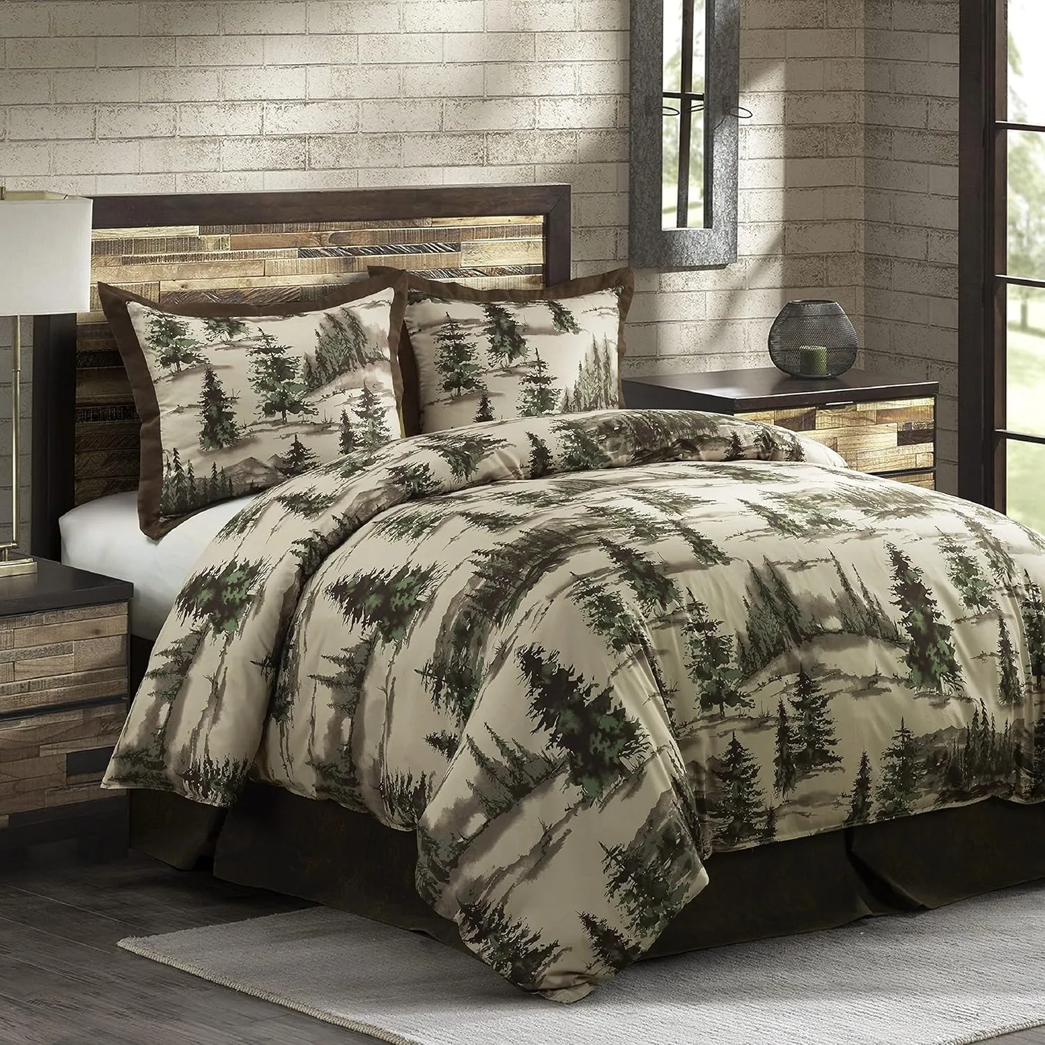 Paseo Road Cabin Bedding Joshua 3 Piece Lodge Comforter Set with Pillow Shams, Queen Forest Woods Bedding, Pine Trees Comforter Set, Woodland Nature Western Rustic Bed Set