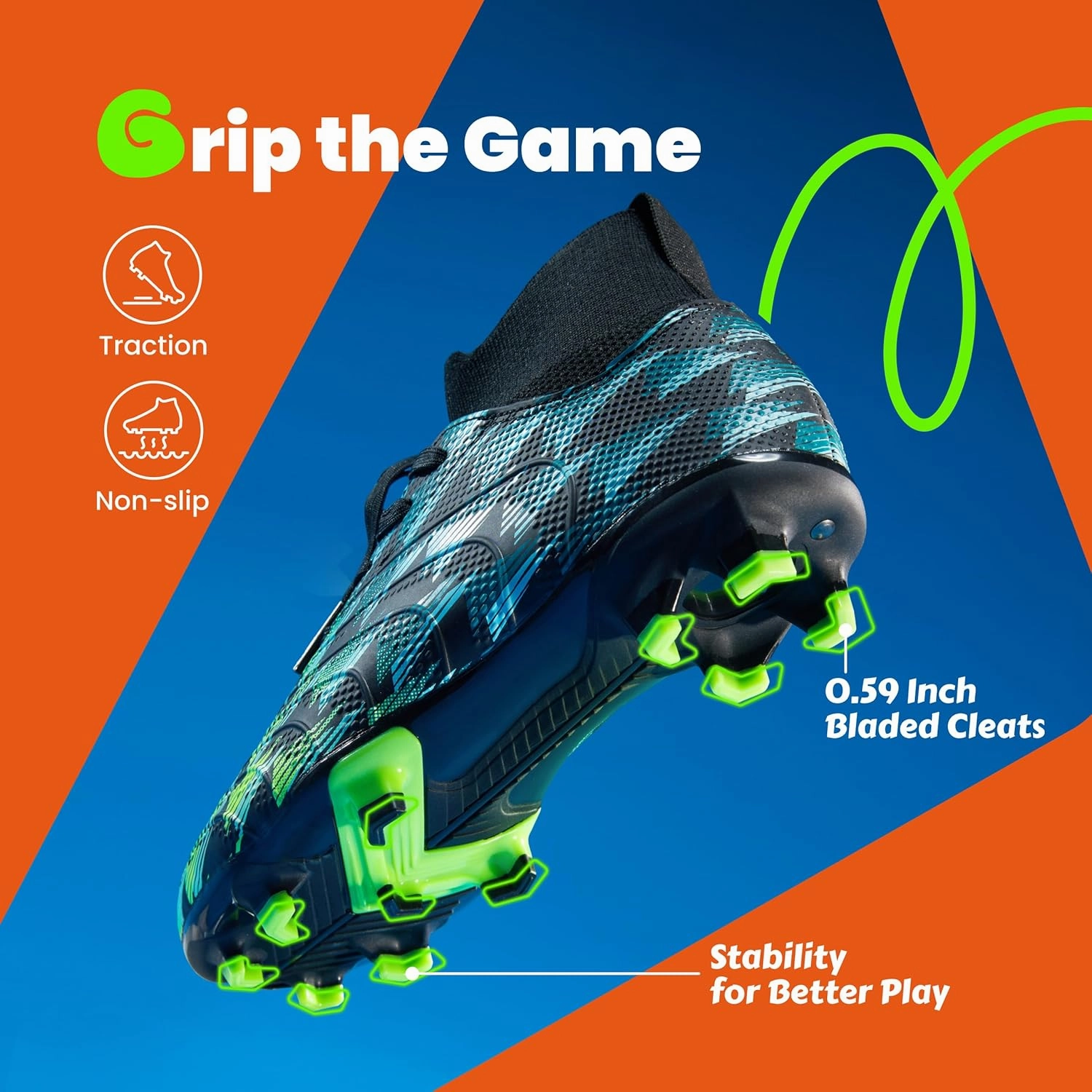 PATPAT Kids Soccer Cleats – High Top Outdoor Firm Ground and Turf Football Training Shoes for Little Big Boys and Girls, Sizes 10-6