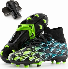 PATPAT Kids Soccer Cleats – High Top Outdoor Firm Ground and Turf Football Training Shoes for Little Big Boys and Girls, Sizes 10-6