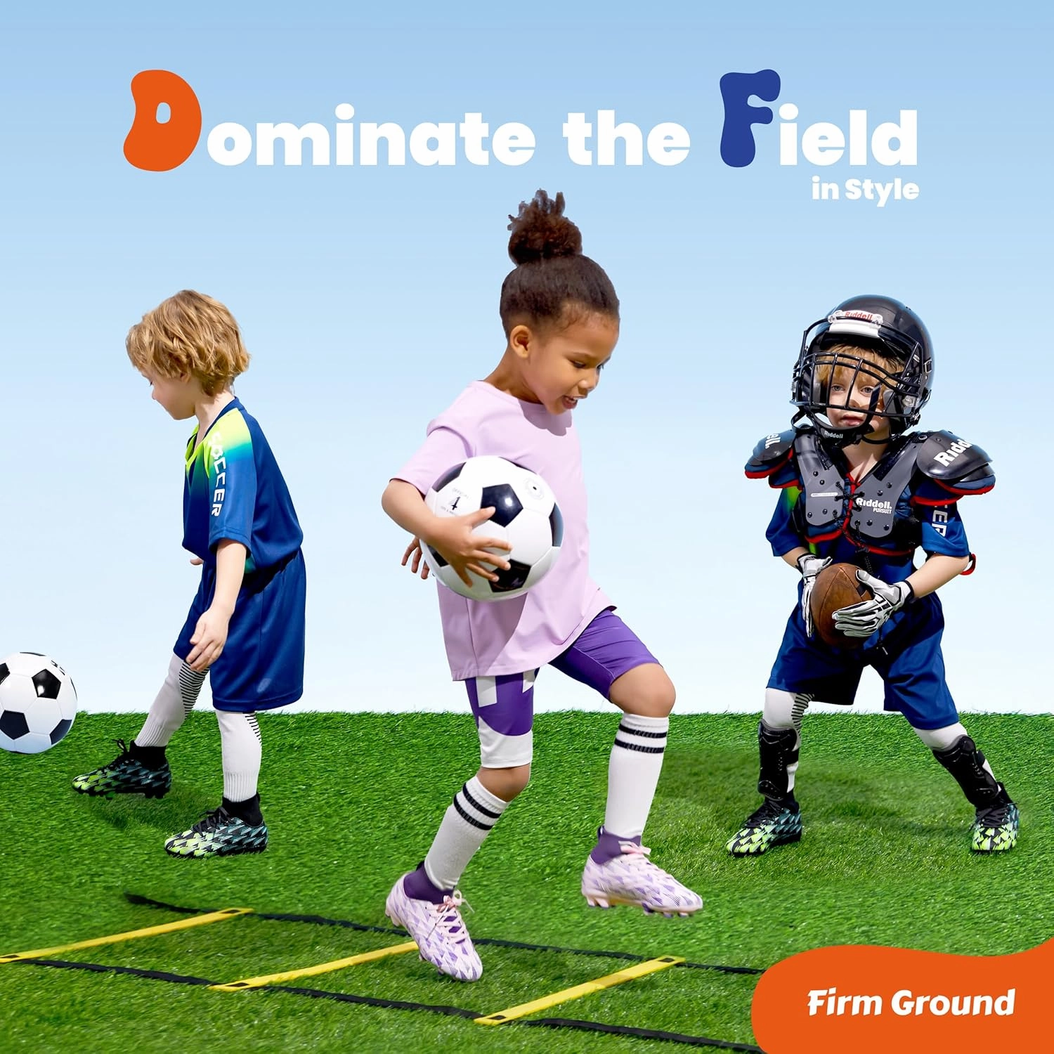 PATPAT Kids Soccer Cleats – High Top Outdoor Firm Ground and Turf Football Training Shoes for Little Big Boys and Girls, Sizes 10-6