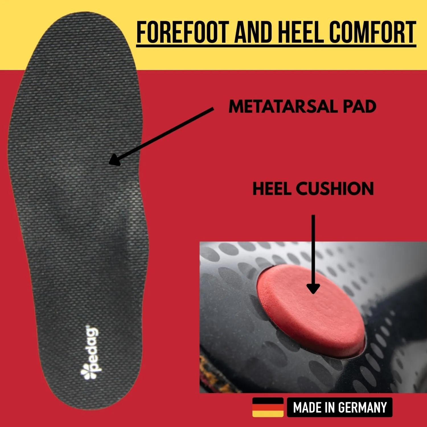Pedag Plantar Fasciitis | German Made | Arch Support Orthotic Insoles Inserts for Men and Women | Heat Moldable Shoe Inserts | Medium and High Arch | Foot Pain Relief | Anti Odor | Women US 8/ EU 38