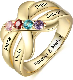 Personalized Infinity Rings for Women Promise Rings with 4 Simulated Birthstones Customized Family Rings for Her Engraved 4 Names Granddaughter Jewelry Ring