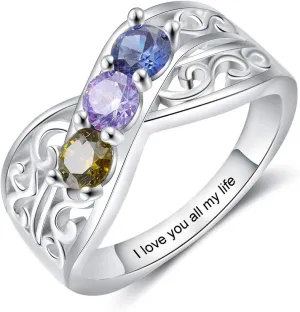 Personalized Mothers Ring with 3/4/5 Simulated Birthstones Custom Engraved Family Name Rings for Women Jewelry Gift for Mom Wife Grandma on Mother's Day, Anniversary