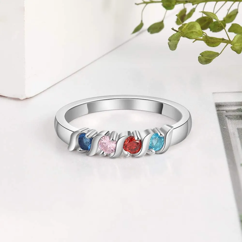 Personalized Mothers Rings with 4 Simulated Birthstones Engraved Family Name Rings for for Women Grandmother Anniversary Jewelry