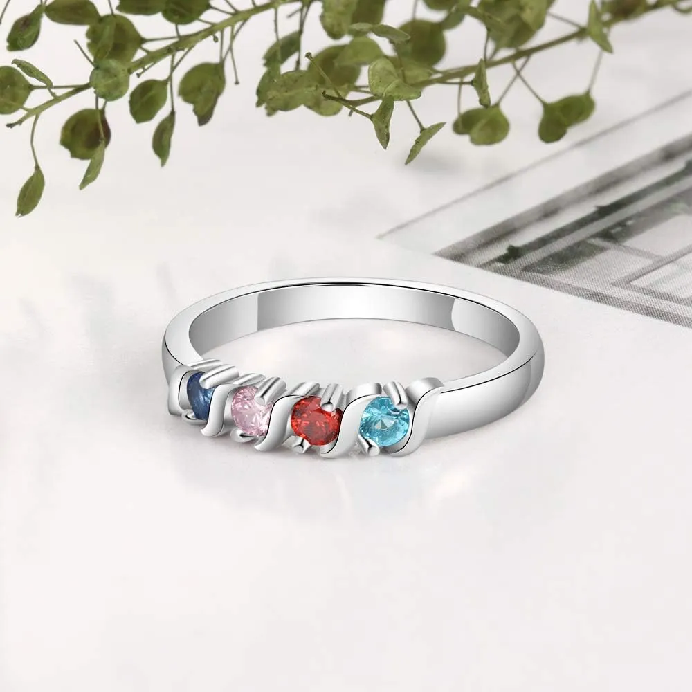 Personalized Mothers Rings with 4 Simulated Birthstones Engraved Family Name Rings for for Women Grandmother Anniversary Jewelry