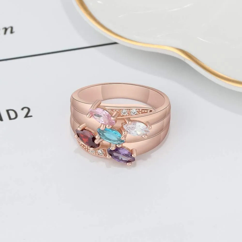 Personalized Mothers Rings with 5 Simulated Birthstones Family Promise Rings for Her Engraved 5 Names Granddaughter Jewelry
