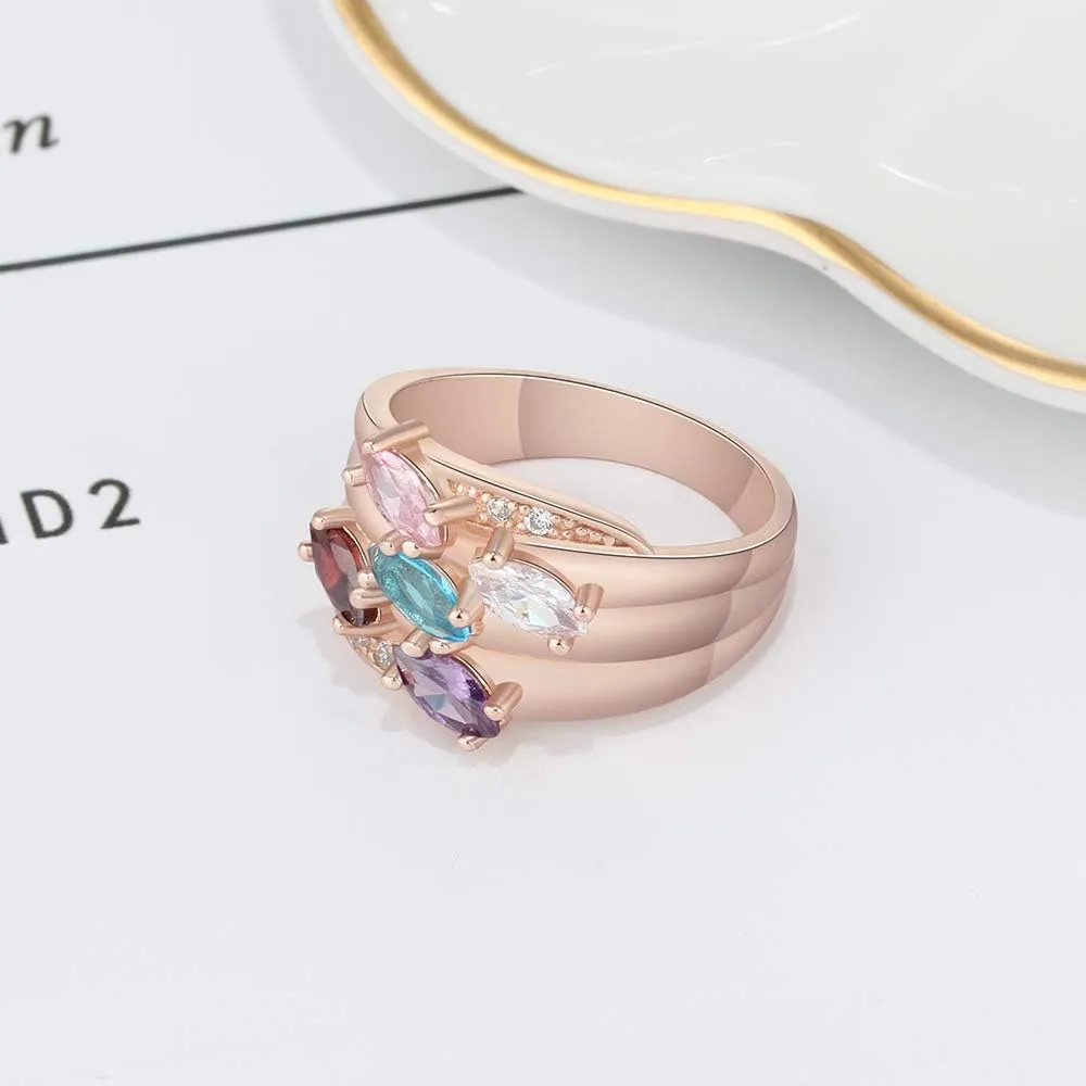 Personalized Mothers Rings with 5 Simulated Birthstones Family Promise Rings for Her Engraved 5 Names Granddaughter Jewelry