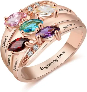 Personalized Mothers Rings with 5 Simulated Birthstones Family Promise Rings for Her Engraved 5 Names Granddaughter Jewelry