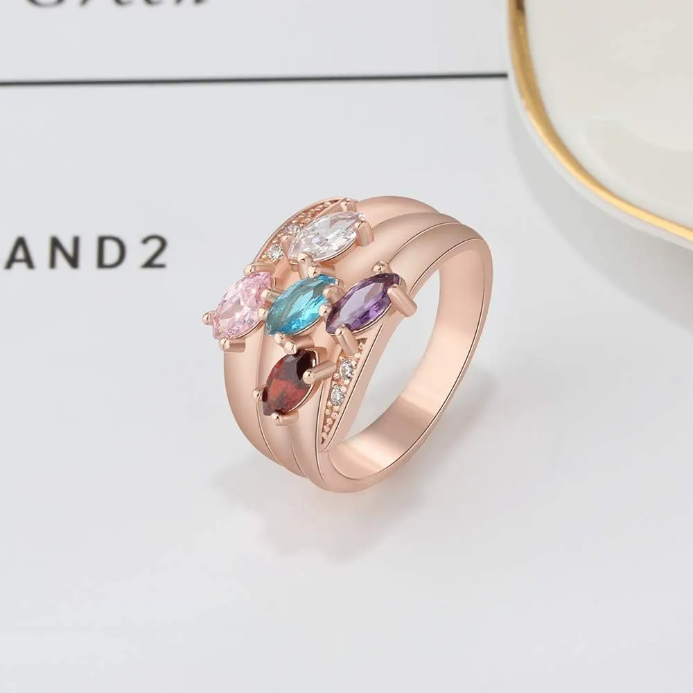 Personalized Mothers Rings with 5 Simulated Birthstones Family Promise Rings for Her Engraved 5 Names Granddaughter Jewelry