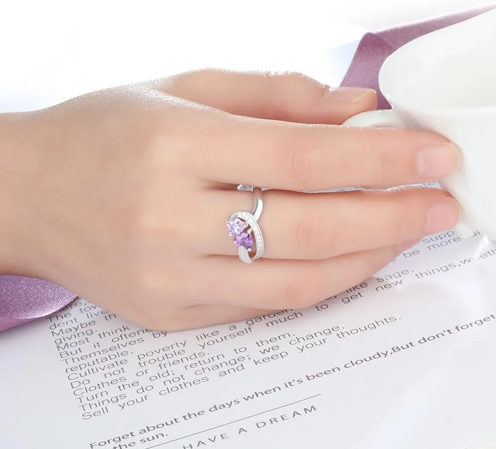 Personalized Promise Rings for Her with 2 Simulated Birthstone Custom 2 Names Engagement Wedding Bands Jewelry for Women