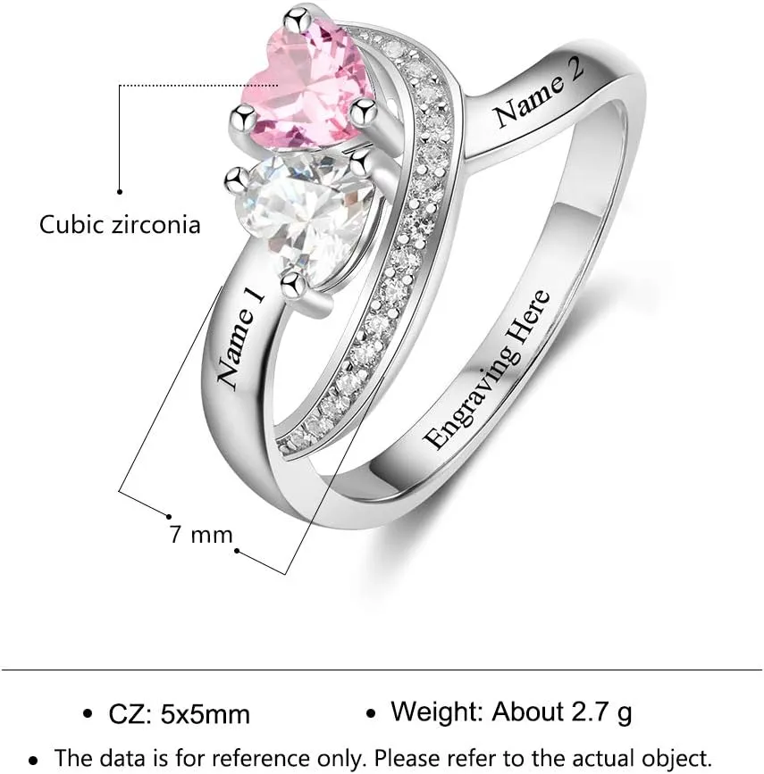 Personalized Promise Rings for Her with 2 Simulated Birthstone Custom 2 Names Engagement Wedding Bands Jewelry for Women