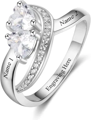 Personalized Promise Rings for Her with 2 Simulated Birthstone Custom 2 Names Engagement Wedding Bands Jewelry for Women