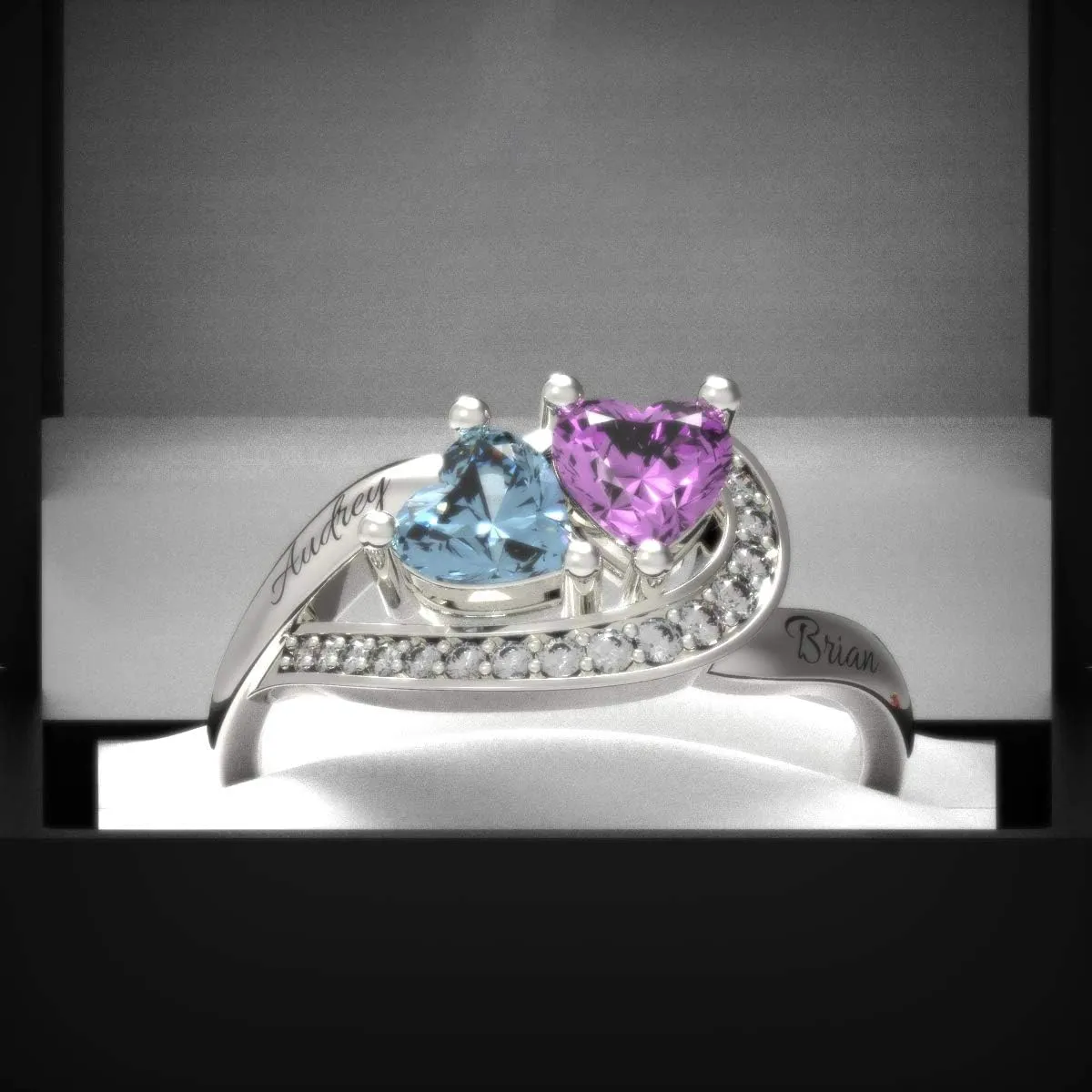 Personalized Promise Rings for Her with 2 Simulated Birthstone Custom 2 Names Engagement Wedding Bands Jewelry for Women