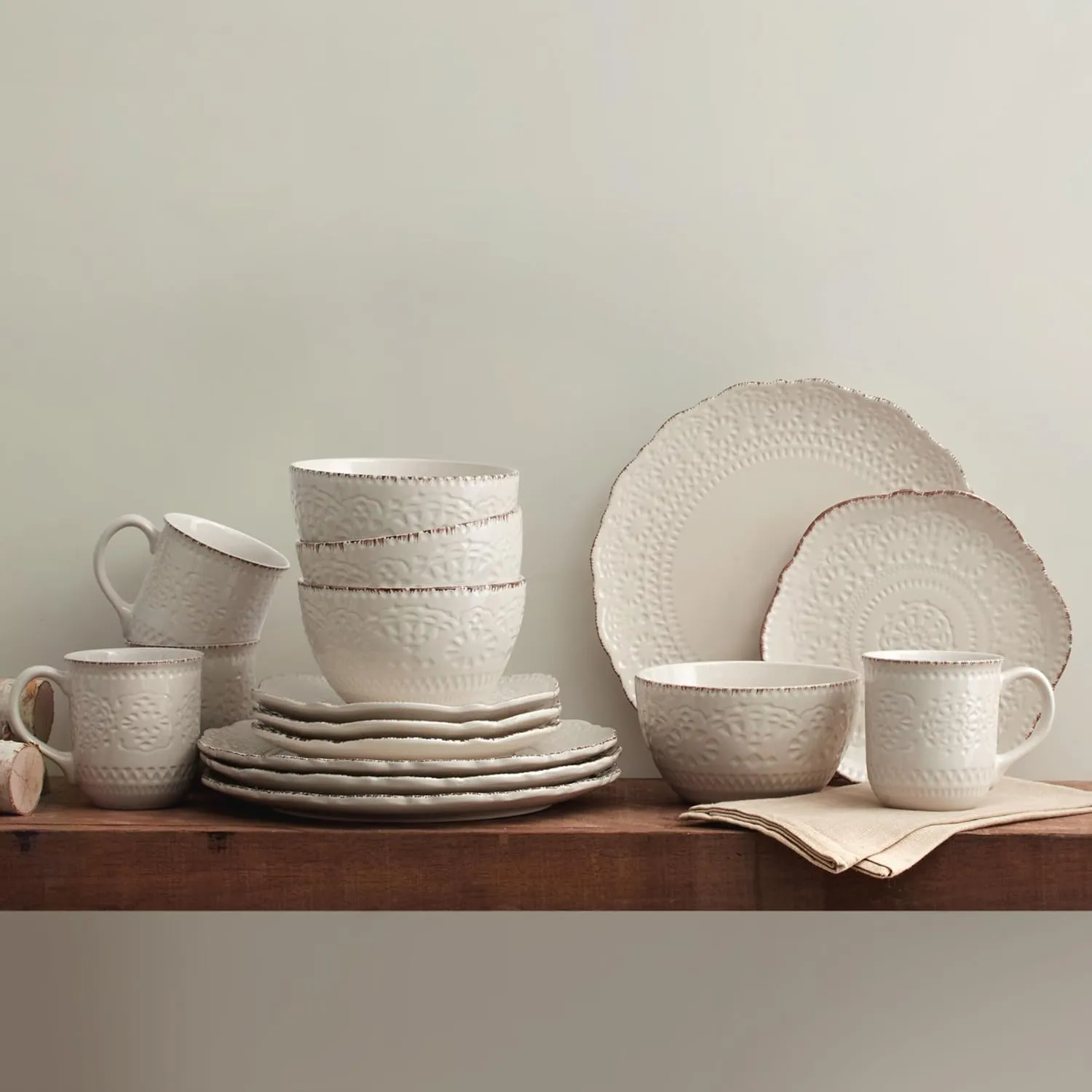 Pfaltzgraff Chateau Cream 16-Piece Stoneware Dinnerware Set, Service for 4, Off White